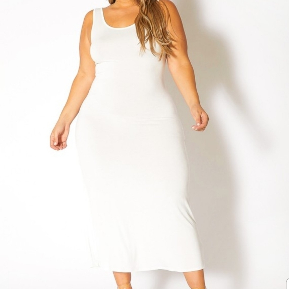 Sleeveless Maxi Dress Scoop Neck White Plus SZ NWT